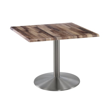 Holland Bar Stool Co 30" Tall OD214 Stainless Steel Table Base 22" Diameter 30"x30" Square Rustic Top OD214-2230SSOD30SQRustic